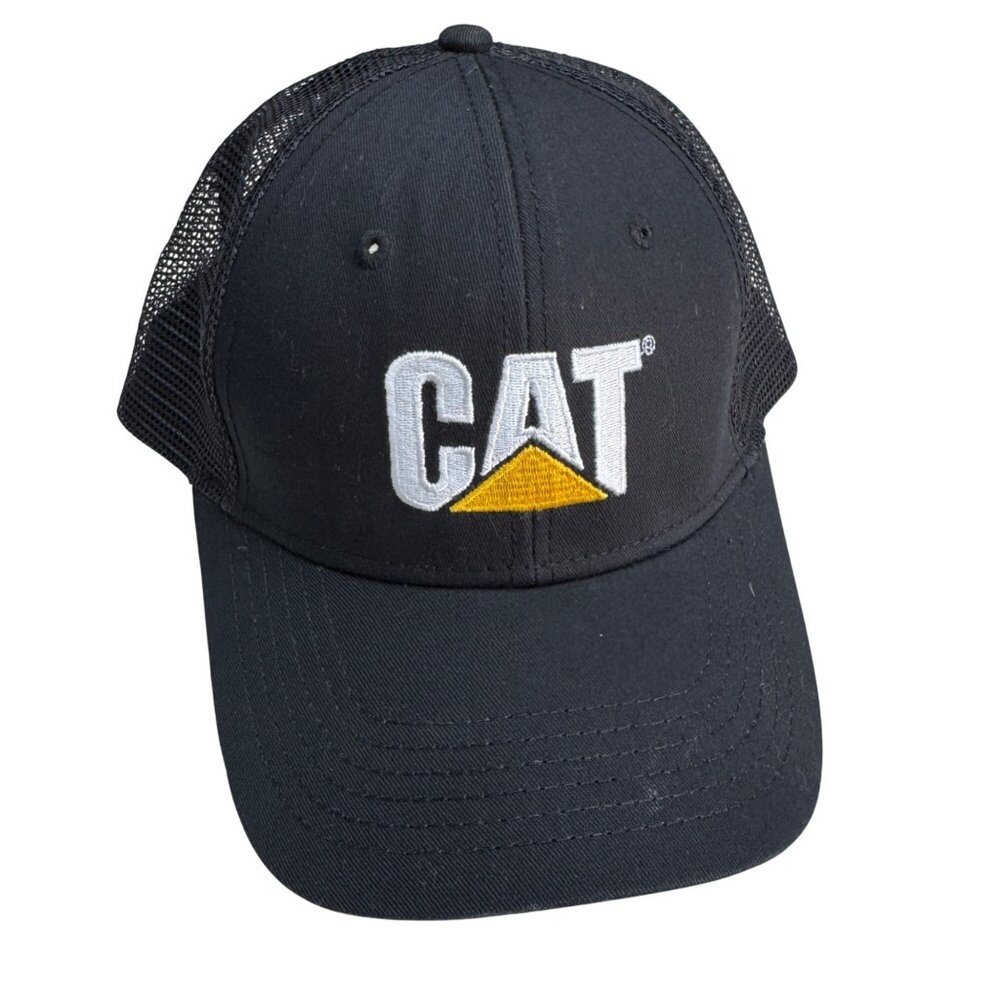 CAT Caterpillar Black Mesh Trucker Hat Snapback Adjustable Embroidered Logo